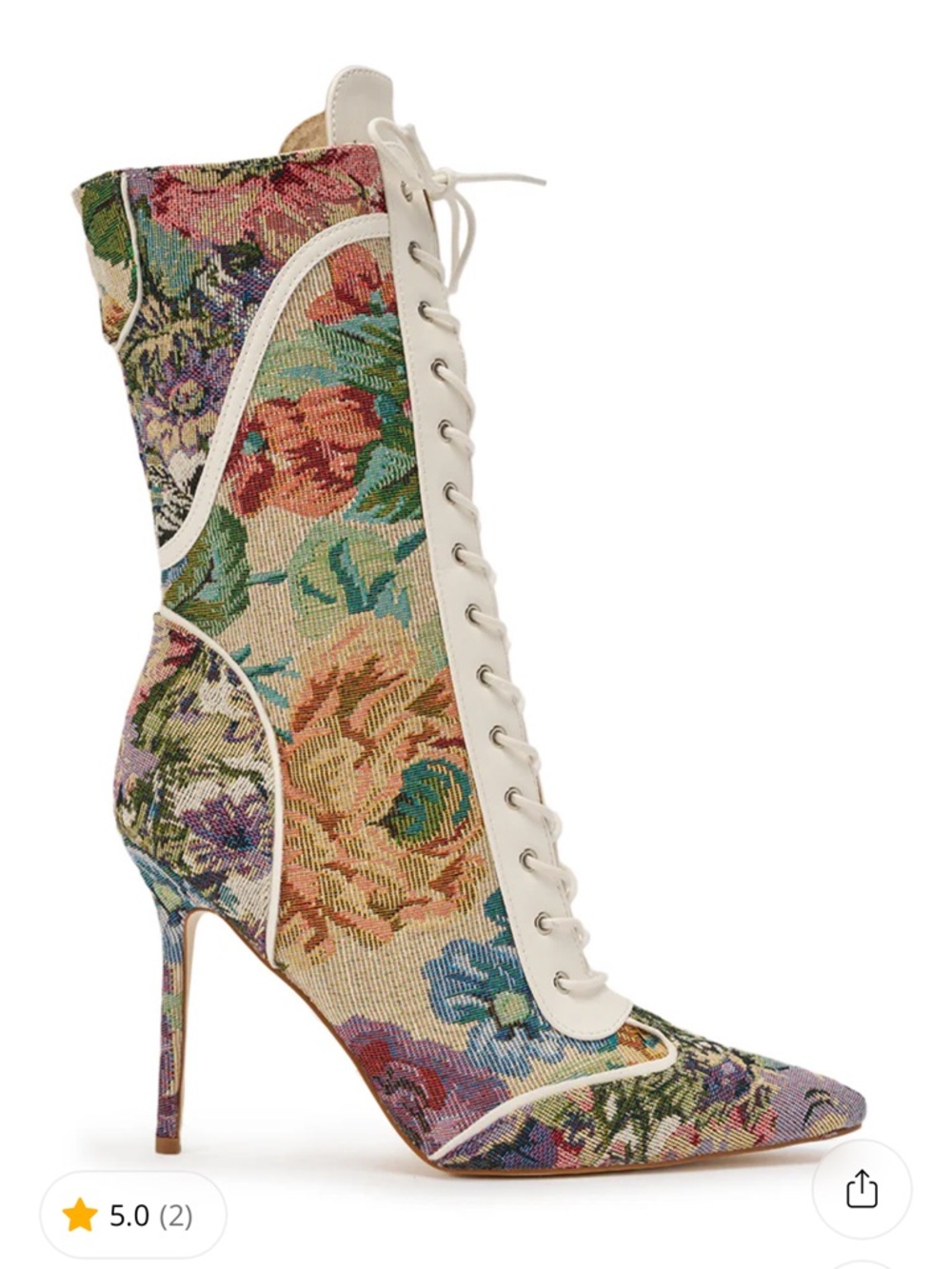 Floral Tapestry Lace-Up Ankle Boot - White Trim
